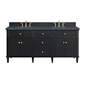 James Martin Vanities Lorelai 72" Double Basin Wood Vanity Set with 3cm Charcoal Soapstone Silestone Quartz Vanity Top and Rectangular Sinks - 8" Faucet Centers Black Onyx