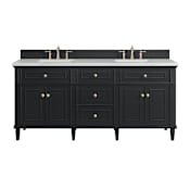 James Martin Vanities Lorelai 72" Double Basin Wood Vanity Set with 3cm Ethereal Noctis Silestone Quartz Vanity Top and Rectangular Sinks - 8" Faucet Centers Black Onyx