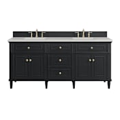 James Martin Vanities Lorelai 72" Double Basin Wood Vanity Set with 3cm Lime Delight Silestone Quartz Vanity Top, Rectangular Sinks and Outlet - 8" Faucet Centers Black Onyx