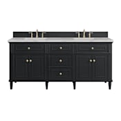 James Martin Vanities Lorelai 72" Double Basin Wood Vanity Set with 3cm Victorian Silver Silestone Quartz Vanity Top and Rectangular Sinks - 8" Faucet Centers Black Onyx