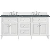 James Martin Vanities Lorelai 72" Free Standing Double Basin Hardwood Vanity Set with Parisien Bleu Stone Composite Top, Rectangular Sinks, and FreePower Wireless Charger Bright White
