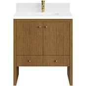 James Martin Vanities Hudson 30" Free Standing Single Basin Poplar Wood Vanity Set with Stone Composite Top, Rectangular Sink, USB Port(s), and Electrical Outlet(s) Honey Oak