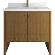 James Martin Vanities Hudson 36" Free Standing Single Basin Poplar Wood Vanity Set with Stone Composite Top, Rectangular Sink, USB Port(s), and Electrical Outlet(s) Honey Oak