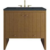 James Martin Vanities Hudson 36" Free Standing Single Basin Poplar Wood Vanity Set with Stone Composite Top, Rectangular Sink, USB Port(s), and Electrical Outlet(s) Honey Oak