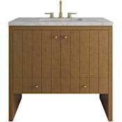 James Martin Vanities Hudson 36" Free Standing Single Basin Poplar Wood Vanity Set with Stone Composite Top, Rectangular Sink, USB Port(s), and Electrical Outlet(s) Honey Oak
