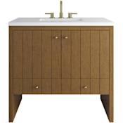 James Martin Vanities Hudson 36" Free Standing Single Basin Poplar Wood Vanity Set with Stone Composite Top, Rectangular Sink, USB Port(s), and Electrical Outlet(s) Honey Oak