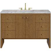 James Martin Vanities Hudson 48" Free Standing Single Basin Poplar Wood Vanity Set with Marble Top, Rectangular Sink, USB Port(s), and Electrical Outlet(s) Honey Oak