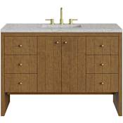 James Martin Vanities Hudson 48" Free Standing Single Basin Poplar Wood Vanity Set with Stone Composite Top, Rectangular Sink, USB Port(s), and Electrical Outlet(s) Honey Oak
