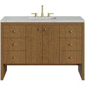 James Martin Vanities Hudson 48" Free Standing Single Basin Poplar Wood Vanity Set with Stone Composite Top, Rectangular Sink, USB Port(s), and Electrical Outlet(s) Honey Oak