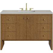 James Martin Vanities Hudson 48" Free Standing Single Basin Poplar Wood Vanity Set with Stone Composite Top, Rectangular Sink, USB Port(s), and Electrical Outlet(s) Honey Oak