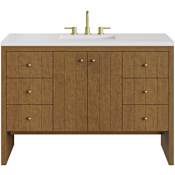 James Martin Vanities Hudson 48" Free Standing Single Basin Poplar Wood Vanity Set with Stone Composite Top, Rectangular Sink, USB Port(s), and Electrical Outlet(s) Honey Oak