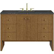 James Martin Vanities Hudson 48" Free Standing Single Basin Poplar Wood Vanity Set with Stone Composite Top, Rectangular Sink, USB Port(s), and Electrical Outlet(s) Honey Oak