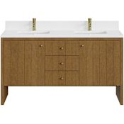 James Martin Vanities Hudson 60" Free Standing Double Basin Poplar Wood Vanity Set with Stone Composite Top, Rectangular Sinks, USB Port(s), and Electrical Outlet(s) Honey Oak