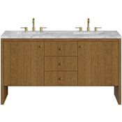 James Martin Vanities Hudson 60" Free Standing Double Basin Poplar Wood Vanity Set with Marble Top, Rectangular Sinks, USB Port(s), and Electrical Outlet(s) Honey Oak