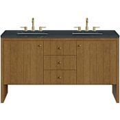 James Martin Vanities Hudson 60" Free Standing Double Basin Poplar Wood Vanity Set with Stone Composite Top, Rectangular Sinks, USB Port(s), and Electrical Outlet(s) Honey Oak