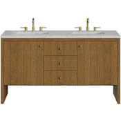 James Martin Vanities Hudson 60" Free Standing Double Basin Poplar Wood Vanity Set with Stone Composite Top, Rectangular Sinks, USB Port(s), and Electrical Outlet(s) Honey Oak