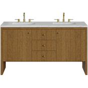 James Martin Vanities Hudson 60" Free Standing Double Basin Poplar Wood Vanity Set with Stone Composite Top, Rectangular Sinks, USB Port(s), and Electrical Outlet(s) Honey Oak