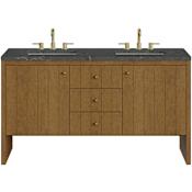 James Martin Vanities Hudson 60" Free Standing Double Basin Poplar Wood Vanity Set with Stone Composite Top, Rectangular Sinks, USB Port(s), and Electrical Outlet(s) Honey Oak
