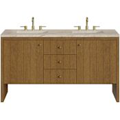 James Martin Vanities Hudson 60" Free Standing Double Basin Ash Wood Vanity Set with Solid Surface Top, Rectangular Sinks, USB Port(s), and Electrical Outlet(s) Honey Oak