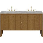 James Martin Vanities Hudson 60" Free Standing Double Basin Poplar Wood Vanity Set with Stone Composite Top, Rectangular Sinks, USB Port(s), and Electrical Outlet(s) Honey Oak