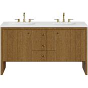 James Martin Vanities Hudson 60" Free Standing Double Basin Poplar Wood Vanity Set with Stone Composite Top, Rectangular Sinks, USB Port(s), and Electrical Outlet(s) Honey Oak