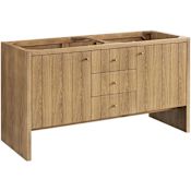 James Martin Vanities Hudson 60" Double Free Standing Ash Wood Vanity Cabinet Only with USB Port and Electrical Outlet Light Natural Oak