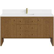 James Martin Vanities Hudson 60" Free Standing Single Basin Poplar Wood Vanity Set with Stone Composite Top, Rectangular Sink, USB Port(s), and Electrical Outlet(s) Honey Oak