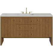 James Martin Vanities Hudson 60" Free Standing Single Basin Poplar Wood Vanity Set with Stone Composite Top, Rectangular Sink, USB Port(s), and Electrical Outlet(s) Honey Oak
