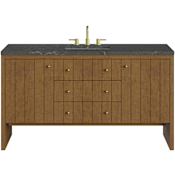 James Martin Vanities Hudson 60" Free Standing Single Basin Poplar Wood Vanity Set with Stone Composite Top, Rectangular Sink, USB Port(s), and Electrical Outlet(s) Honey Oak
