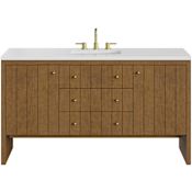 James Martin Vanities Hudson 60" Free Standing Single Basin Poplar Wood Vanity Set with Stone Composite Top, Rectangular Sink, USB Port(s), and Electrical Outlet(s) Honey Oak