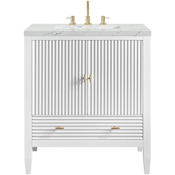 James Martin Vanities Myrrin 30" Free Standing Single Basin Hardwood Vanity Set with Stone Composite Top, Rectangular Sink, USB Port(s), and Electrical Outlet(s) Bright White