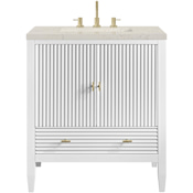 James Martin Vanities Myrrin 30" Free Standing Single Basin Hardwood Vanity Set with Stone Composite Top, Rectangular Sink, USB Port(s), and Electrical Outlet(s) Bright White
