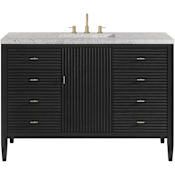 James Martin Vanities Myrrin 48" Free Standing Single Basin Ash Wood Vanity Set with Eternal Jasmine Pearl Stone Composite Top, Rectangular Sink with FreePower Wireless Charger Carbon Oak