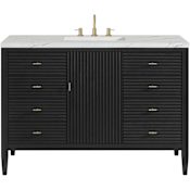 James Martin Vanities Myrrin 48" Free Standing Single Basin Ash Wood Vanity Set with Ethereal Noctis Stone Composite Top, Rectangular SinkFreePower Wireless Charger Carbon Oak