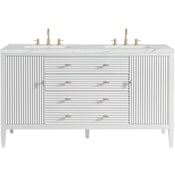 James Martin Vanities Myrrin 60" Free Standing Double Basin Poplar Wood Vanity Set with Ethereal Noctis Stone Composite Top, Rectangular Sinks, and FreePower Bright White