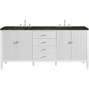 James Martin Vanities Myrrin 72" Free Standing Double Basin Hardwood Vanity Set with Solid Surface Top, Rectangular Sinks, USB Port(s), and Electrical Outlet(s) Bright White