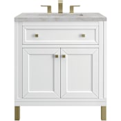 James Martin Vanities Chicago 30" Free Standing Single Basin Vanity Set with Quartz Top and Rectangular Sink Glossy White
