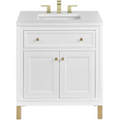 James Martin Vanities Chicago 30" Free Standing Single Basin Vanity Set with Quartz Top and Rectangular Sink Glossy White