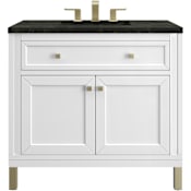 James Martin Vanities Chicago 36" Free Standing Single Basin Poplar Wood Vanity Set with Solid Surface Top and Rectangular Sink Glossy White