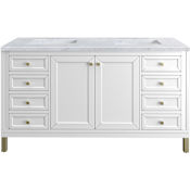 James Martin Vanities Chicago 60" Free Standing Double Basin Vanity Set with Marble Top and Rectangular Sinks Glossy White