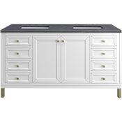 James Martin Vanities Chicago 60" Free Standing Double Basin Vanity Set with Quartz Top and Rectangular Sinks Glossy White