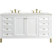 James Martin Vanities Chicago 60" Free Standing Double Basin Vanity Set with Quartz Top and Rectangular Sinks Glossy White