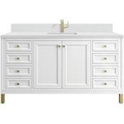 James Martin Vanities Chicago 60" Free Standing Single Basin Vanity Set with Quartz Top and Rectangular Sink Glossy White