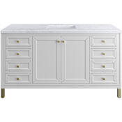 James Martin Vanities Chicago 60" Free Standing Single Basin Vanity Set with Marble Top and Rectangular Sink Glossy White