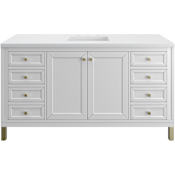 James Martin Vanities Chicago 60" Free Standing Single Basin Vanity Set with Quartz Top and Rectangular Sink Glossy White