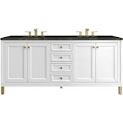 James Martin Vanities Chicago 72" Free Standing Double Basin Poplar Wood Vanity Set with Solid Surface Top and Rectangular Sinks Glossy White