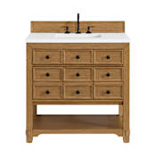 James Martin Vanities Malibu 36" Free Standing Single Basin Vanity Set with Quartz Vanity Top and Rectangular Sink Amber Birch