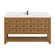 James Martin Vanities Malibu 60" Free Standing Single Basin Vanity Set with Quartz Vanity Top and Rectangular Sink Amber Birch