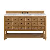 James Martin Vanities Malibu 60" Free Standing Single Basin Vanity Set with Natural Stone Vanity Top and Rectangular Sink Amber Birch