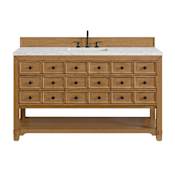 James Martin Vanities Malibu 60" Free Standing Single Basin Vanity Set with Quartz Vanity Top and Rectangular Sink Amber Birch
